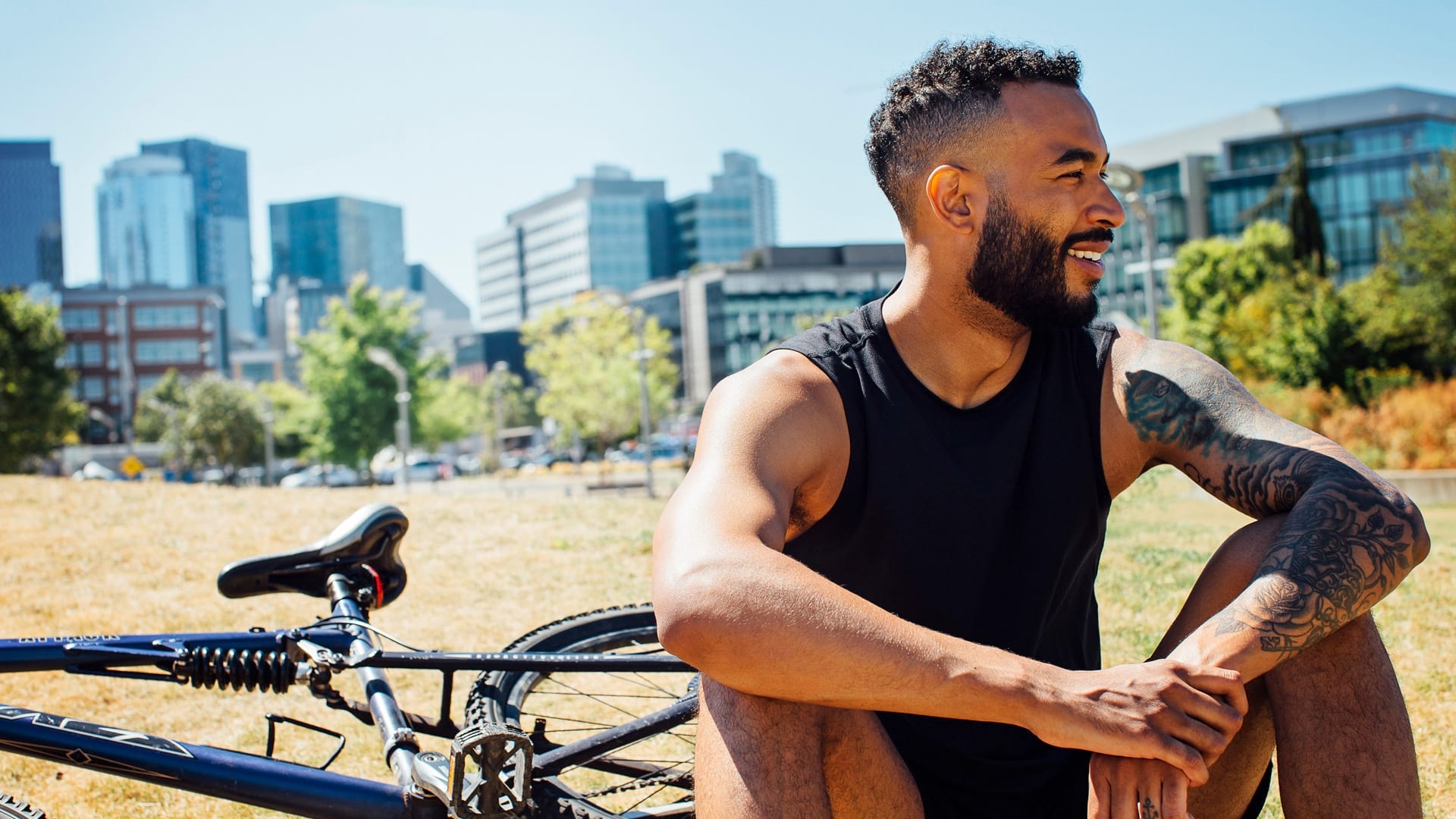 Man biking in Seattle, WA