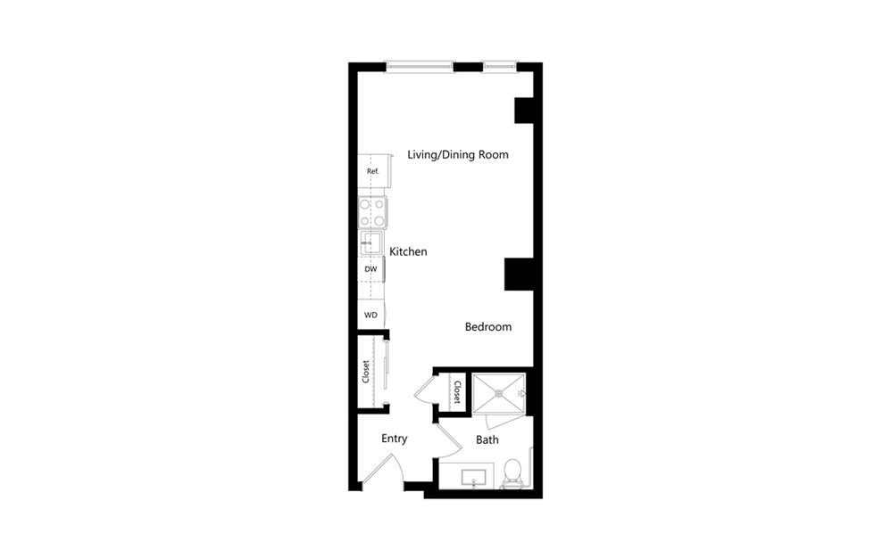 A6 Studio 1 Bath Floorplan
