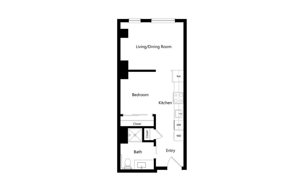 B10-A 1 Bed 1 Bath Floorplan