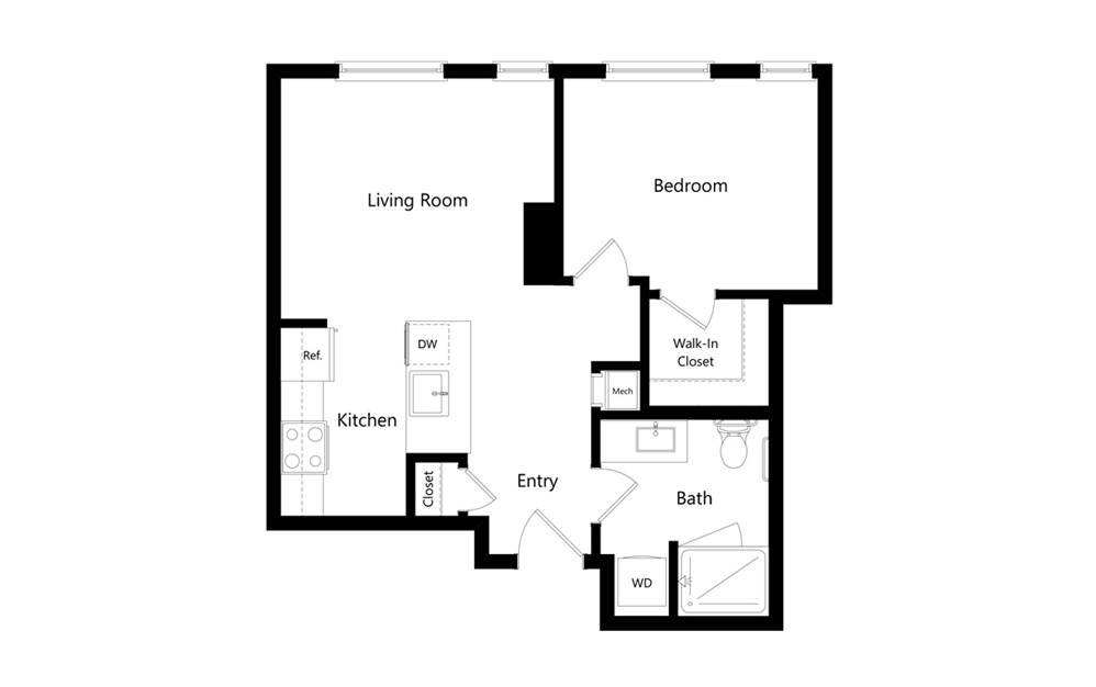 C1 1 Bed 1 Bath Floorplan