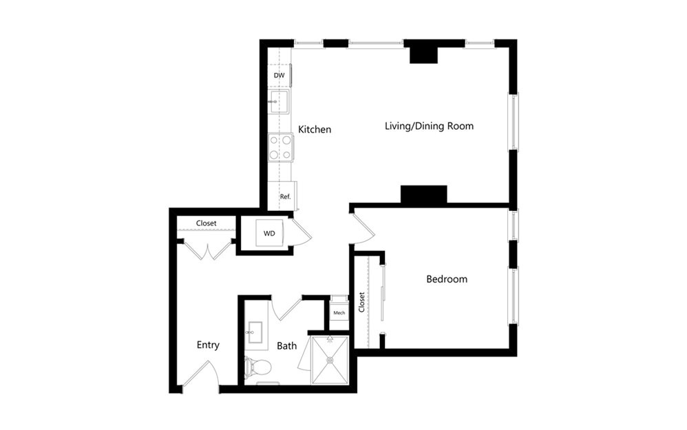 C7 1 Bed 1 Bath Floorplan