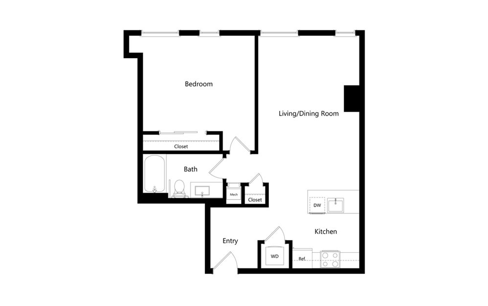 C9 1 Bed 1 Bath Floorplan