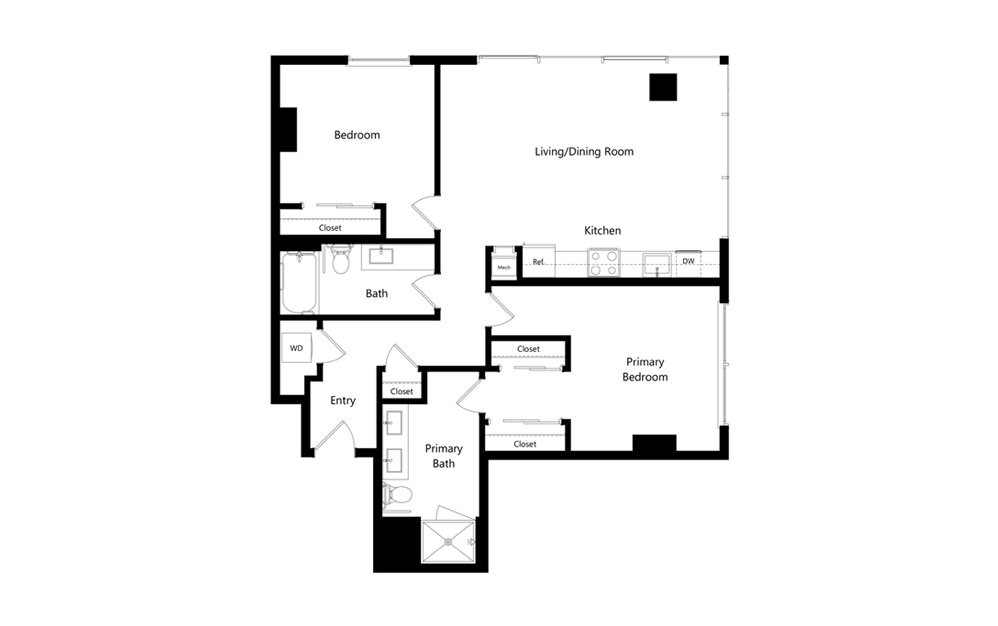 D2 2 Bed 2 Bath Floorplan