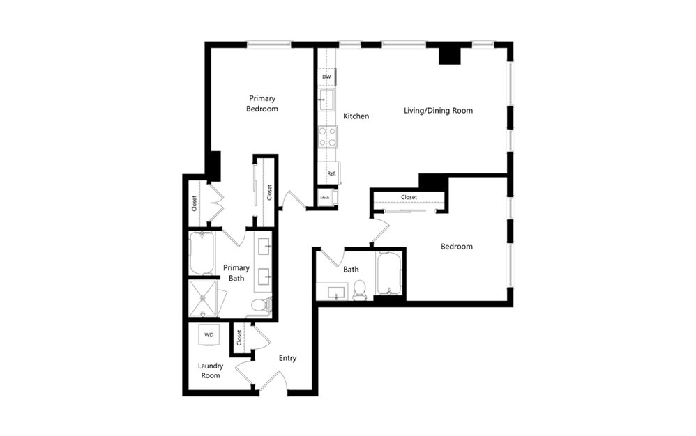 D3 2 Bed 2 Bath Floorplan